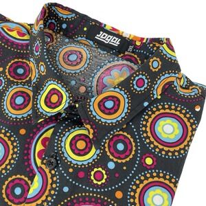 JOGAL Shirt Men 3XL Long Sleeve 70s Floral Vibrant Retro Cotton Festival Style